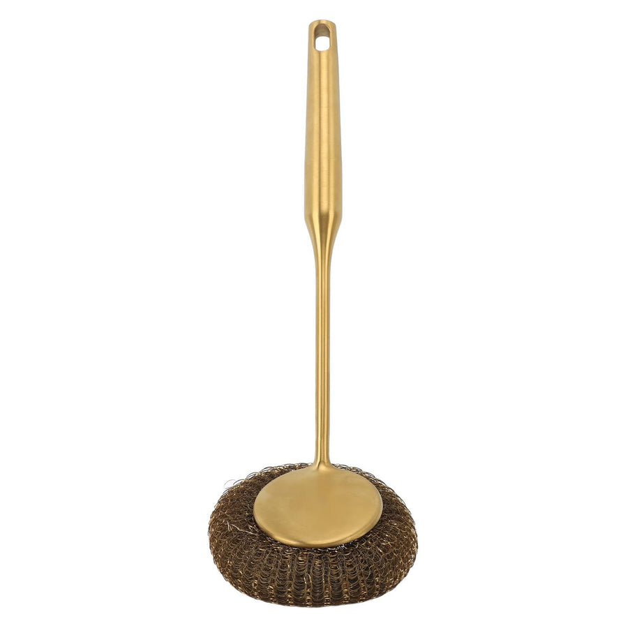 Long Handle Steel Wool Scrubber Deep Clean Rustproof Stainless Steel Dish Scrubber Brush for Pots Pans Grills Gold