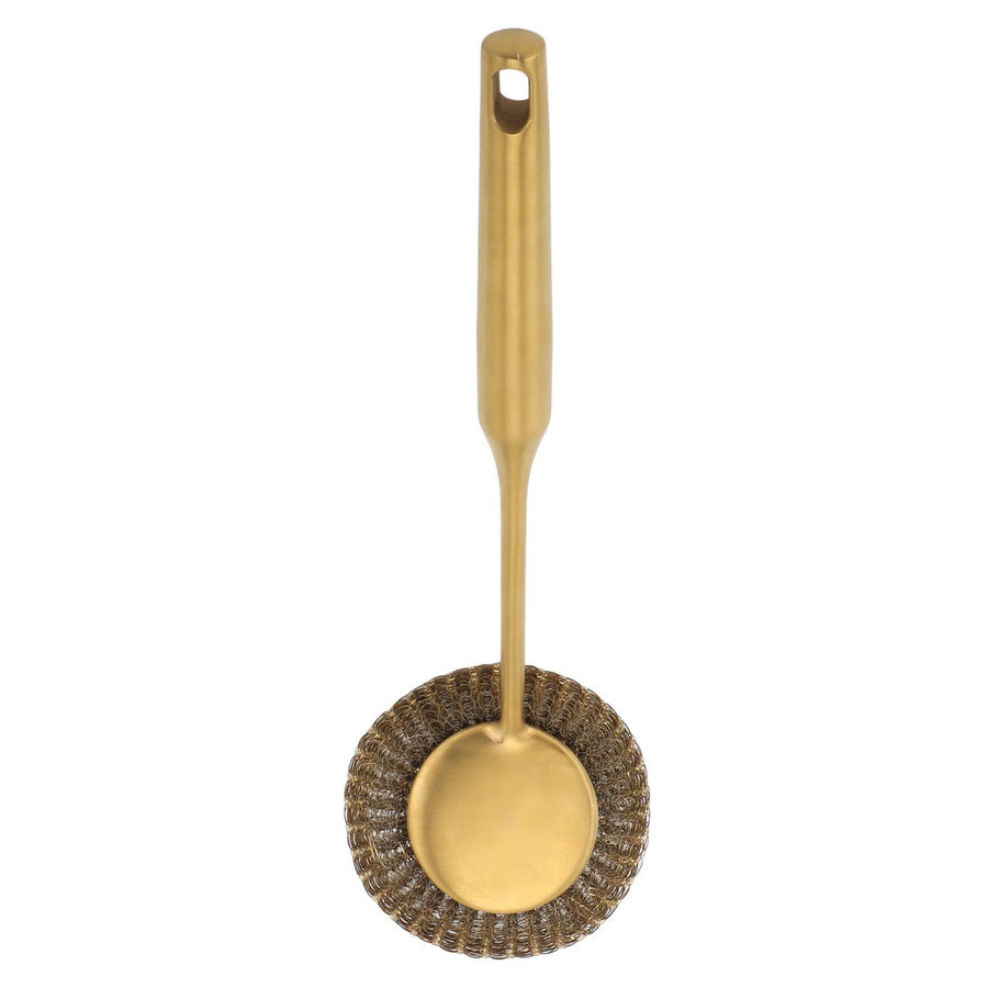 Long Handle Steel Wool Scrubber Deep Clean Rustproof Stainless Steel Dish Scrubber Brush for Pots Pans Grills Gold
