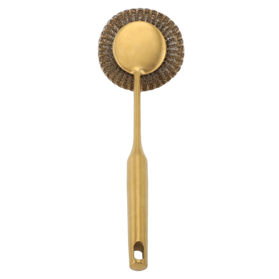 Long Handle Steel Wool Scrubber Deep Clean Rustproof Stainless Steel Dish Scrubber Brush for Pots Pans Grills Gold