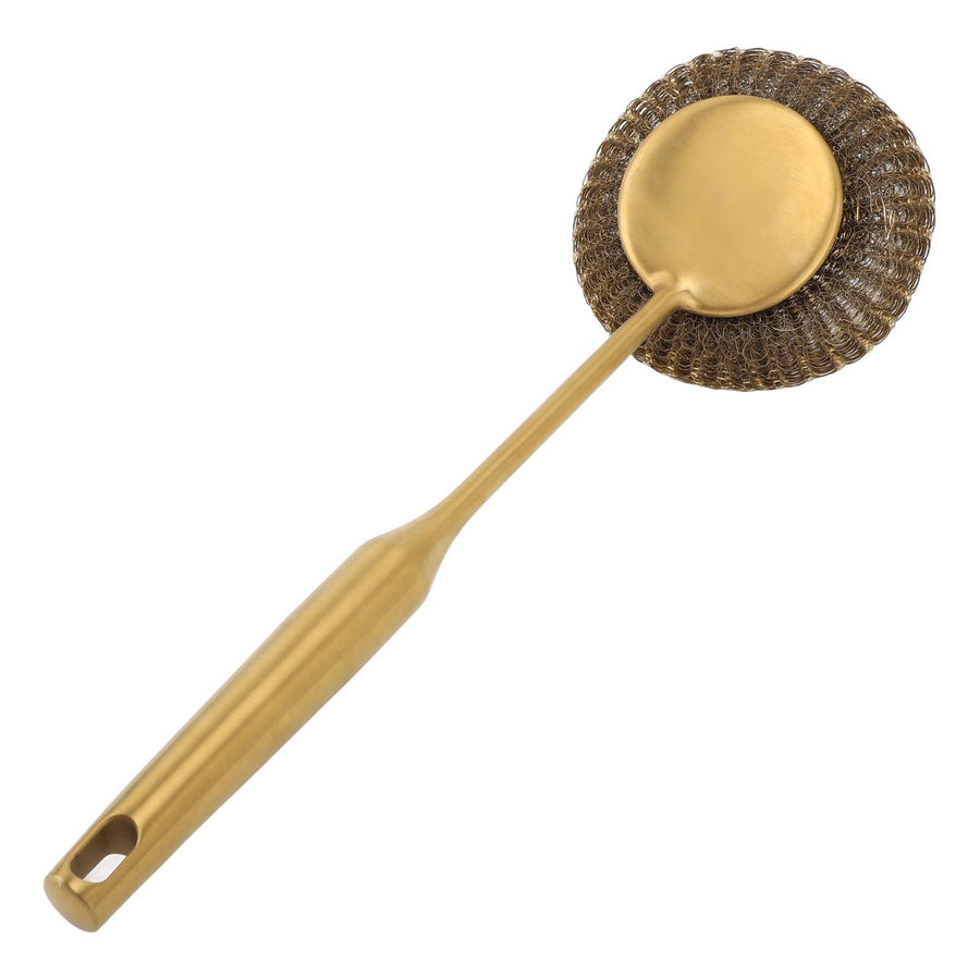 Long Handle Steel Wool Scrubber Deep Clean Rustproof Stainless Steel Dish Scrubber Brush for Pots Pans Grills Gold