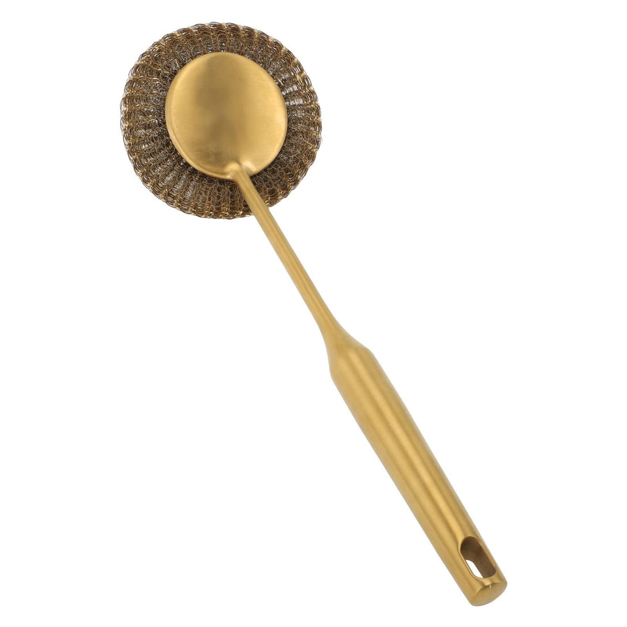 Long Handle Steel Wool Scrubber Deep Clean Rustproof Stainless Steel Dish Scrubber Brush for Pots Pans Grills Gold