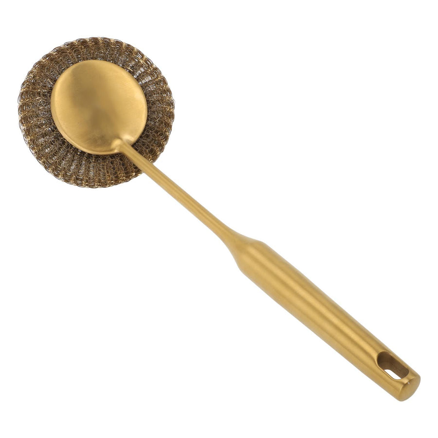 Long Handle Steel Wool Scrubber Deep Clean Rustproof Stainless Steel Dish Scrubber Brush for Pots Pans Grills Gold