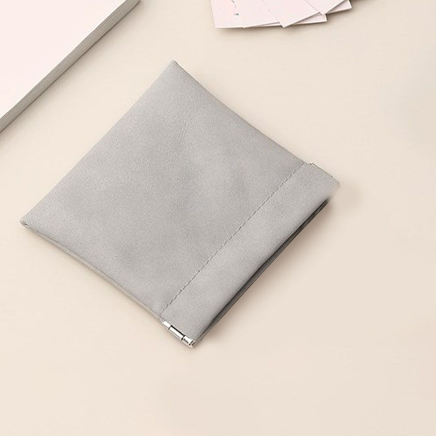 Pocket Cosmetic Bag Portable Cute Scratch Resistant PU Leather Travel Mini Makeup Storage Bag for Women Girl Grey Large size