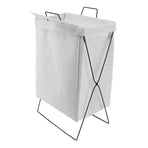 Laundry Basket with X Metal Frame Collapsible Laundry Hamper Standing Tall Rectangle Ample Capacity Dirty Clothes Organizer White S