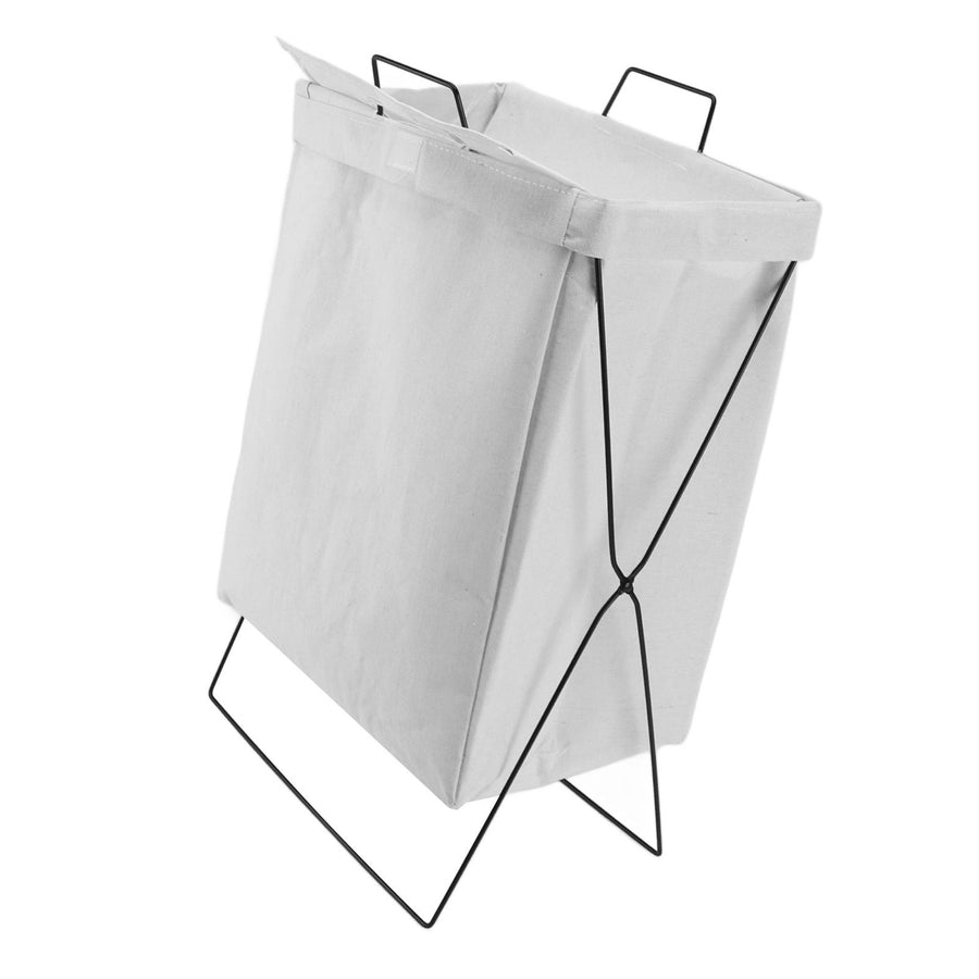 Laundry Basket with X Metal Frame Collapsible Laundry Hamper Standing Tall Rectangle Ample Capacity Dirty Clothes Organizer White S