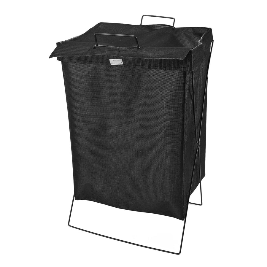 Laundry Basket with X Metal Frame Collapsible Laundry Hamper Standing Tall Rectangle Ample Capacity Dirty Clothes Organizer Black S