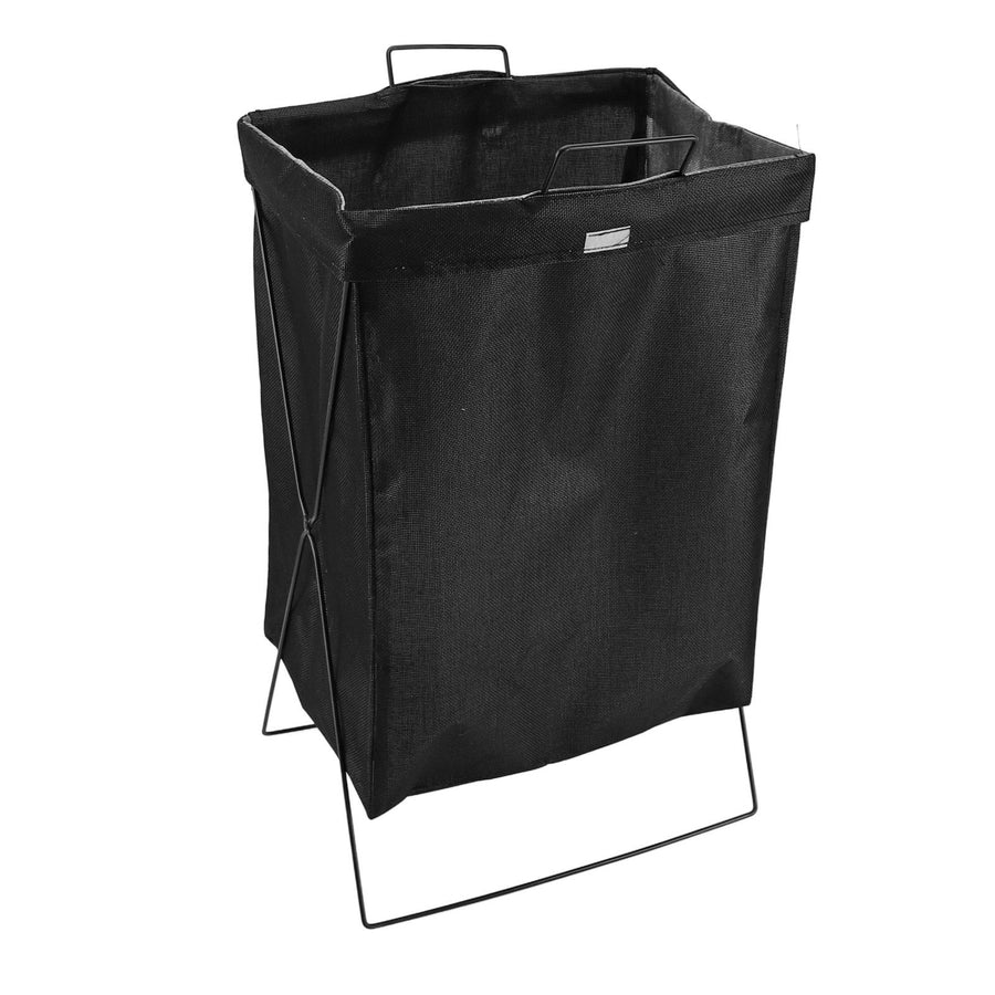 Laundry Basket with X Metal Frame Collapsible Laundry Hamper Standing Tall Rectangle Ample Capacity Dirty Clothes Organizer Black S