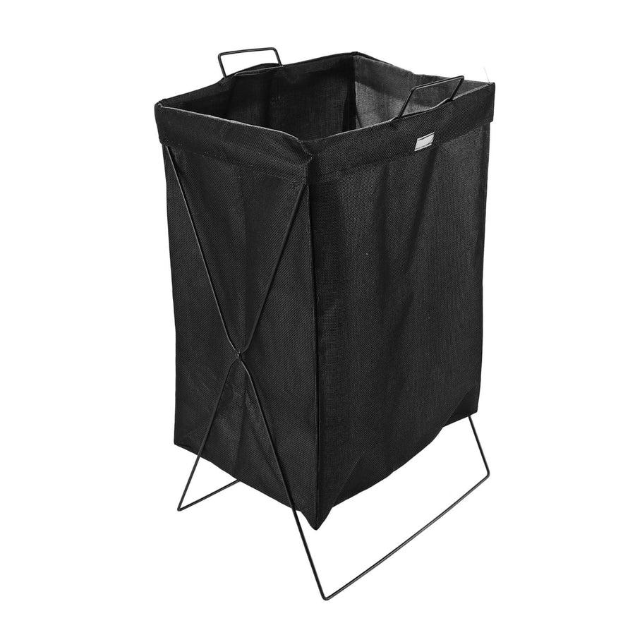 Laundry Basket with X Metal Frame Collapsible Laundry Hamper Standing Tall Rectangle Ample Capacity Dirty Clothes Organizer Black S