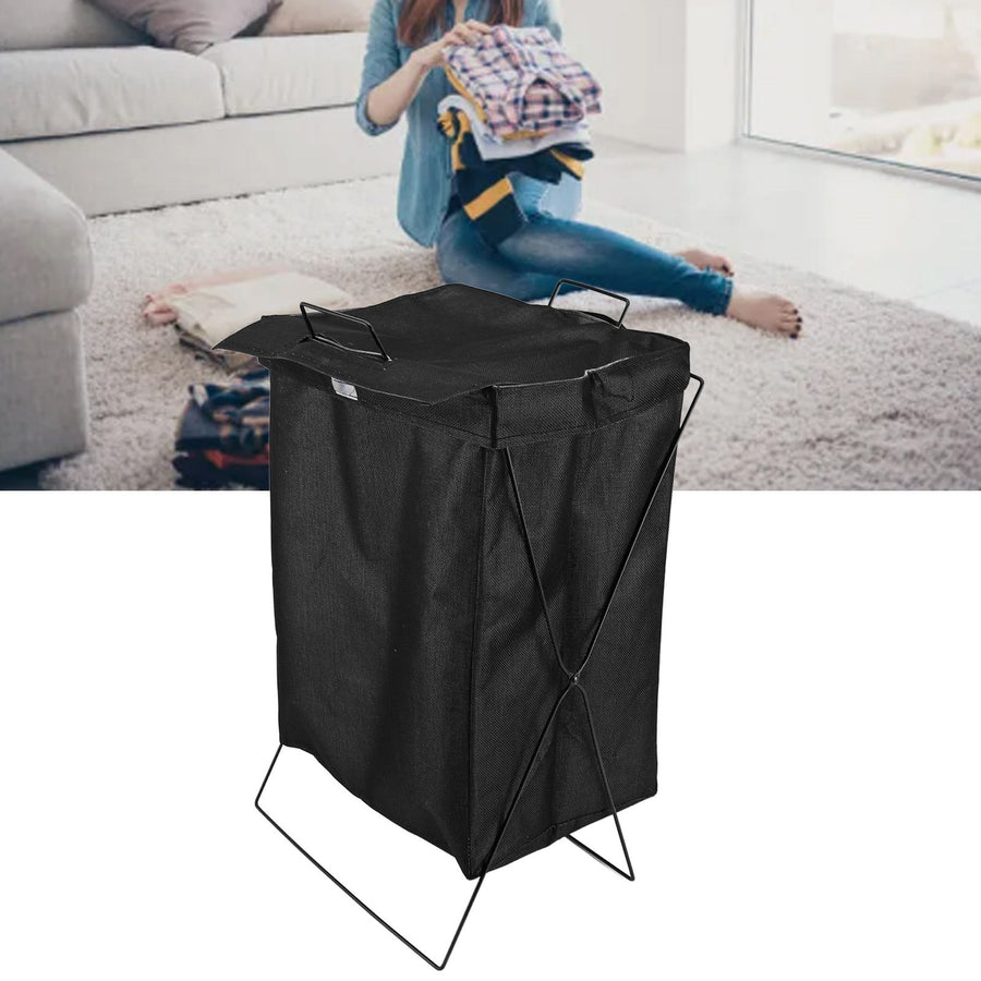 Laundry Basket with X Metal Frame Collapsible Laundry Hamper Standing Tall Rectangle Ample Capacity Dirty Clothes Organizer Black S
