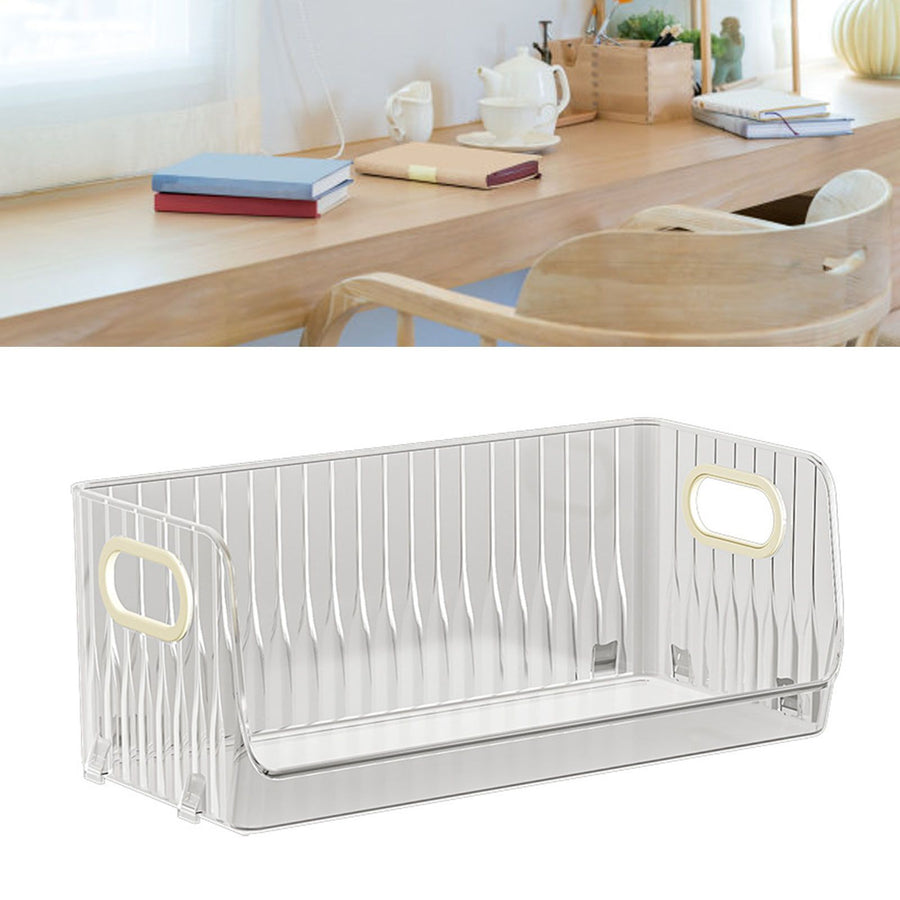 Desktop Storage Box with Handle Plastic Stackable Cosmetic Display Case Countertop Organizer Tray for Coffee Mug Snacks