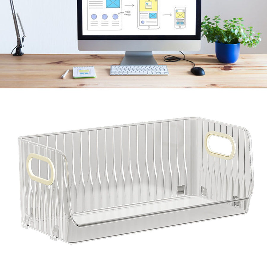 Desktop Storage Box with Handle Plastic Stackable Cosmetic Display Case Countertop Organizer Tray for Coffee Mug Snacks