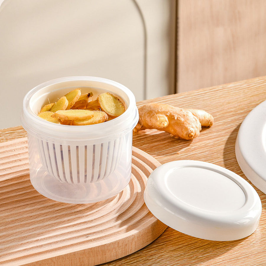 Garlic Drain Sealed Box Multifunction Round Transparent Food Storage Containers with Drain Basket for Onion Ginger Garlic