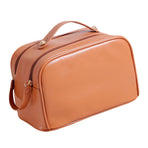 Double Zipper Makeup Bag Waterproof PU Leather Large Capacity Multifunction Portable Large Travel Cosmetic Bag Brown