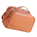 Double Zipper Makeup Bag Waterproof PU Leather Large Capacity Multifunction Portable Large Travel Cosmetic Bag Brown