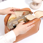 Double Zipper Makeup Bag Waterproof PU Leather Large Capacity Multifunction Portable Large Travel Cosmetic Bag Brown