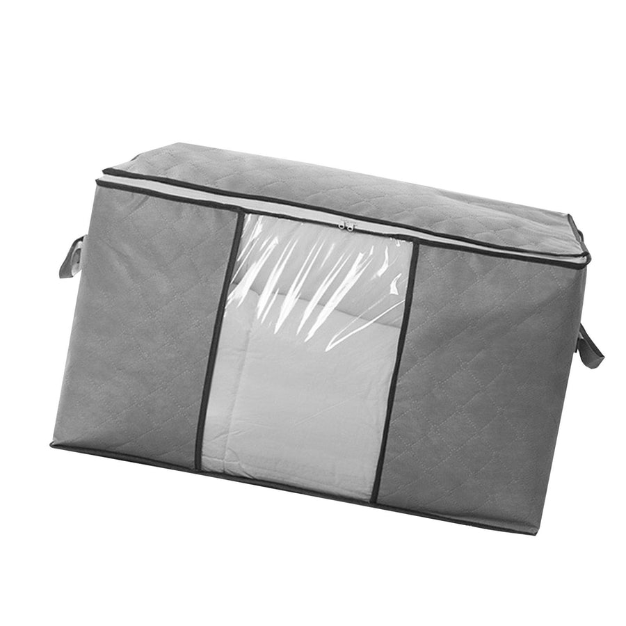Quilt Storage Bag with Zipper Thicken Non Woven Fabric Clothes Organizing Household Supplies Horizontal Gray