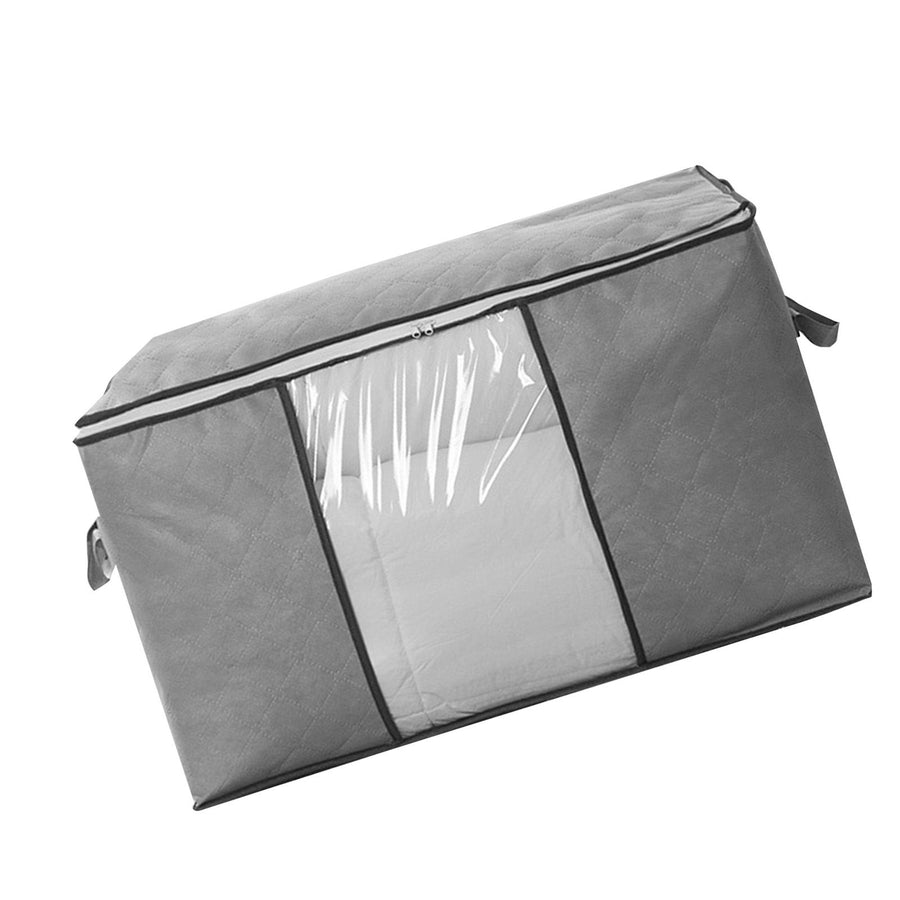 Quilt Storage Bag with Zipper Thicken Non Woven Fabric Clothes Organizing Household Supplies Horizontal Gray