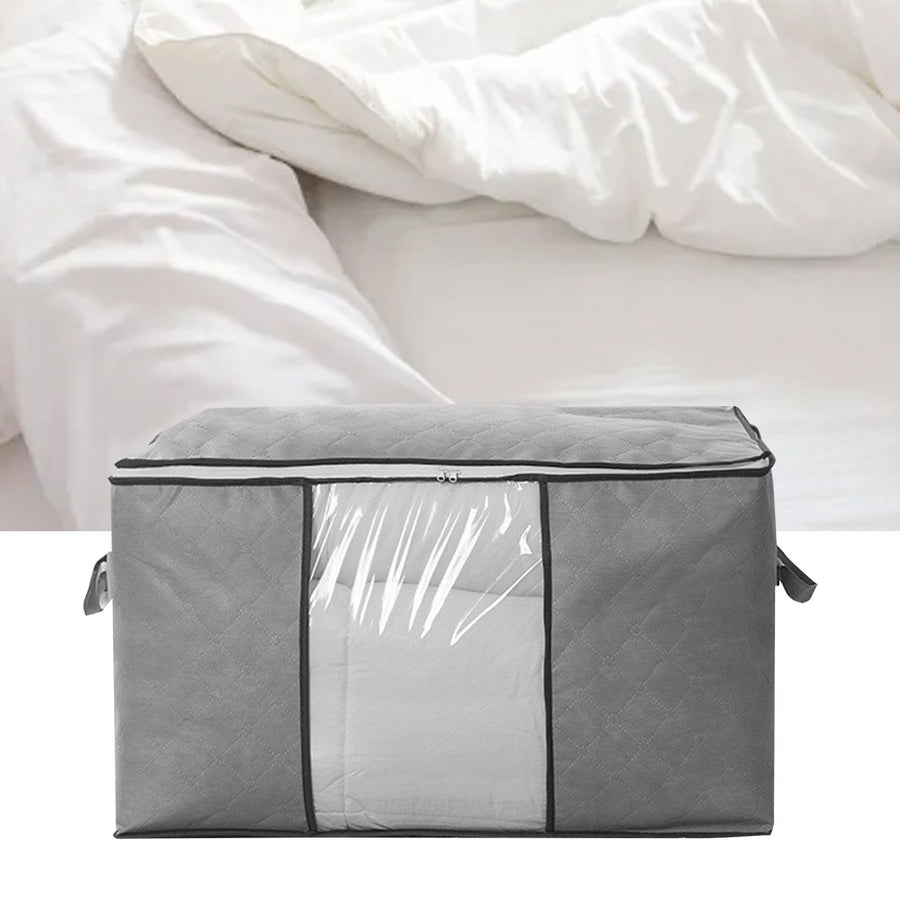 Quilt Storage Bag with Zipper Thicken Non Woven Fabric Clothes Organizing Household Supplies Horizontal Gray