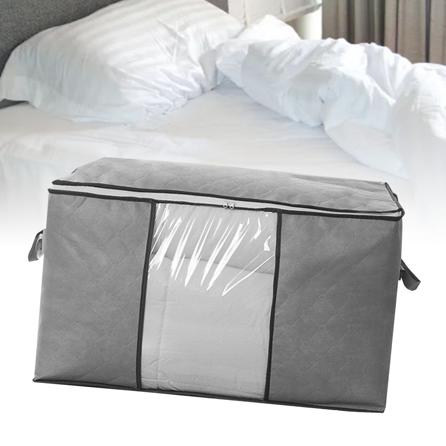 Quilt Storage Bag with Zipper Thicken Non Woven Fabric Clothes Organizing Household Supplies Horizontal Gray