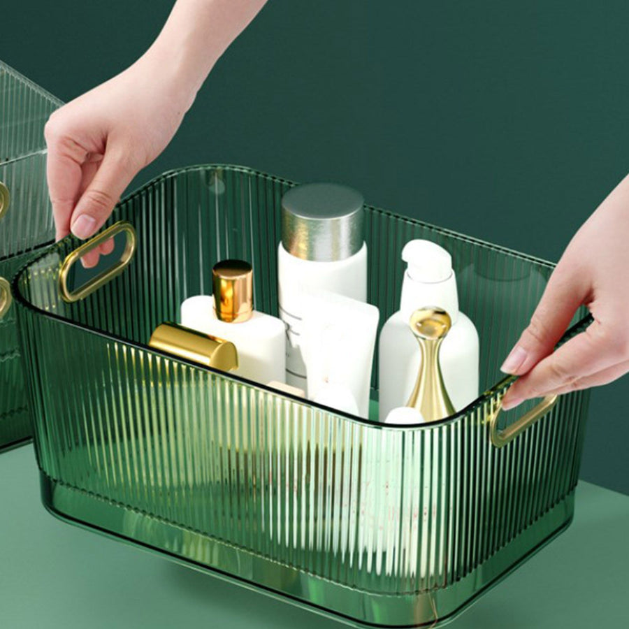 Desktop Storage Basket Transparent Green Acrylic Storage Bin for Skincare Products Cosmetics S (19.3x13.3x8.2cm/7.60x5.24x3.23in)