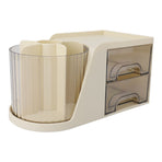 Desktop Organizer Drawer Type Rotatable Multifunctional Stationery Holder Cosmetics Storage Box Cream Yellow