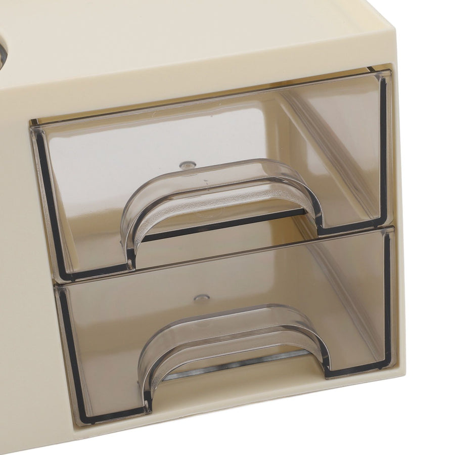 Desktop Organizer Drawer Type Rotatable Multifunctional Stationery Holder Cosmetics Storage Box Cream Yellow