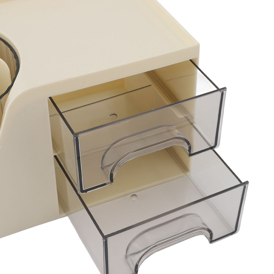 Desktop Organizer Drawer Type Rotatable Multifunctional Stationery Holder Cosmetics Storage Box Cream Yellow