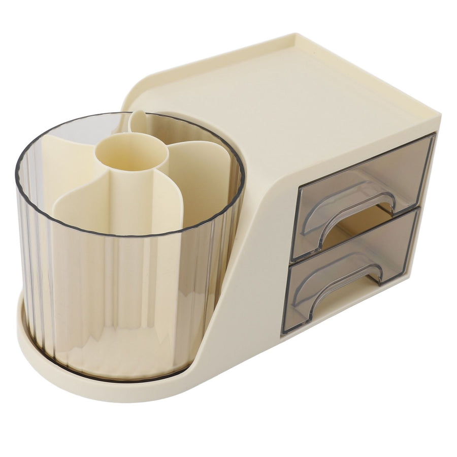 Desktop Organizer Drawer Type Rotatable Multifunctional Stationery Holder Cosmetics Storage Box Cream Yellow