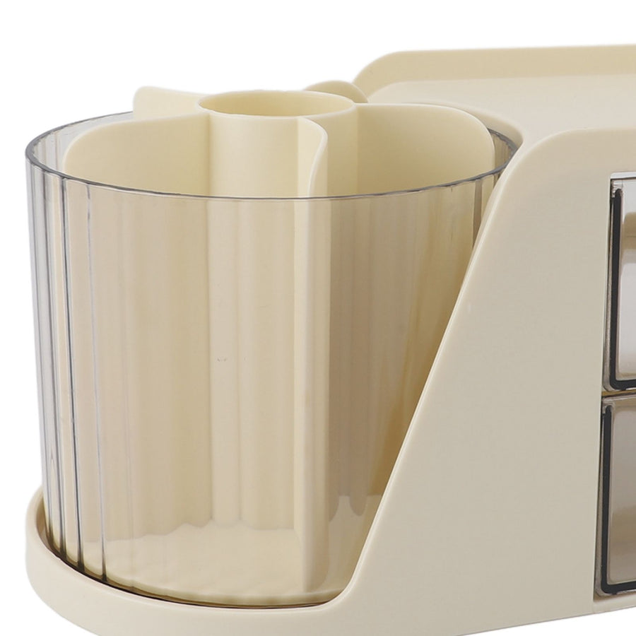 Desktop Organizer Drawer Type Rotatable Multifunctional Stationery Holder Cosmetics Storage Box Cream Yellow