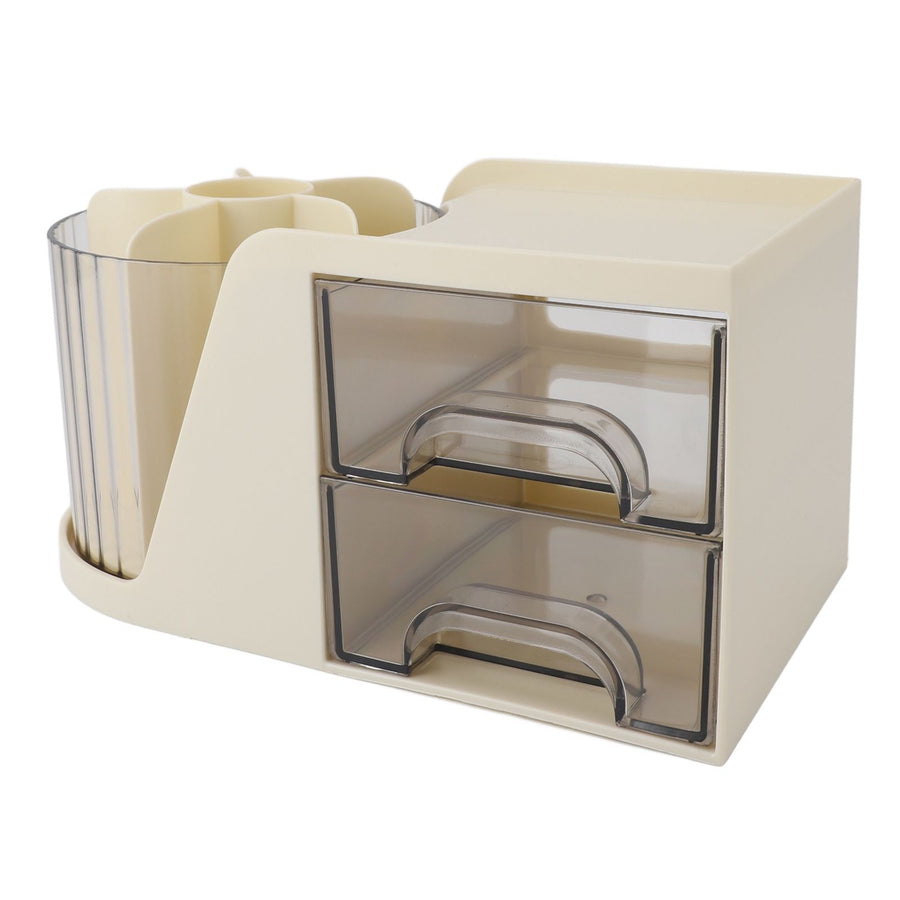 Desktop Organizer Drawer Type Rotatable Multifunctional Stationery Holder Cosmetics Storage Box Cream Yellow