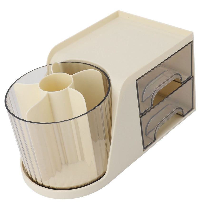 Desktop Organizer Drawer Type Rotatable Multifunctional Stationery Holder Cosmetics Storage Box Cream Yellow