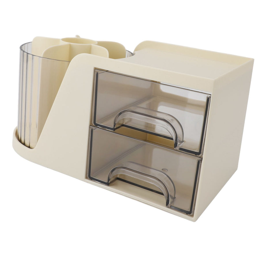 Desktop Organizer Drawer Type Rotatable Multifunctional Stationery Holder Cosmetics Storage Box Cream Yellow