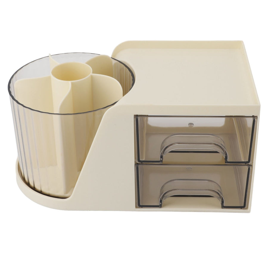 Desktop Organizer Drawer Type Rotatable Multifunctional Stationery Holder Cosmetics Storage Box Cream Yellow