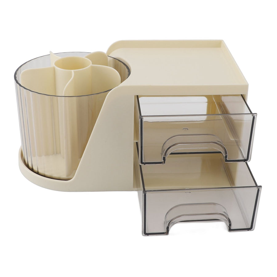Desktop Organizer Drawer Type Rotatable Multifunctional Stationery Holder Cosmetics Storage Box Cream Yellow