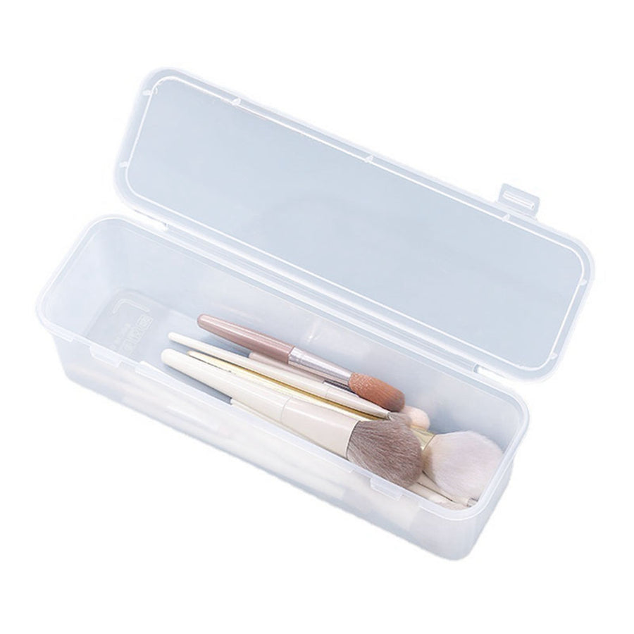 Long Brush Storage Box Portable Clear Plastic Makeup Brush Organizer with Cover Multifunctional Eyebrow Pencil Storage Containers