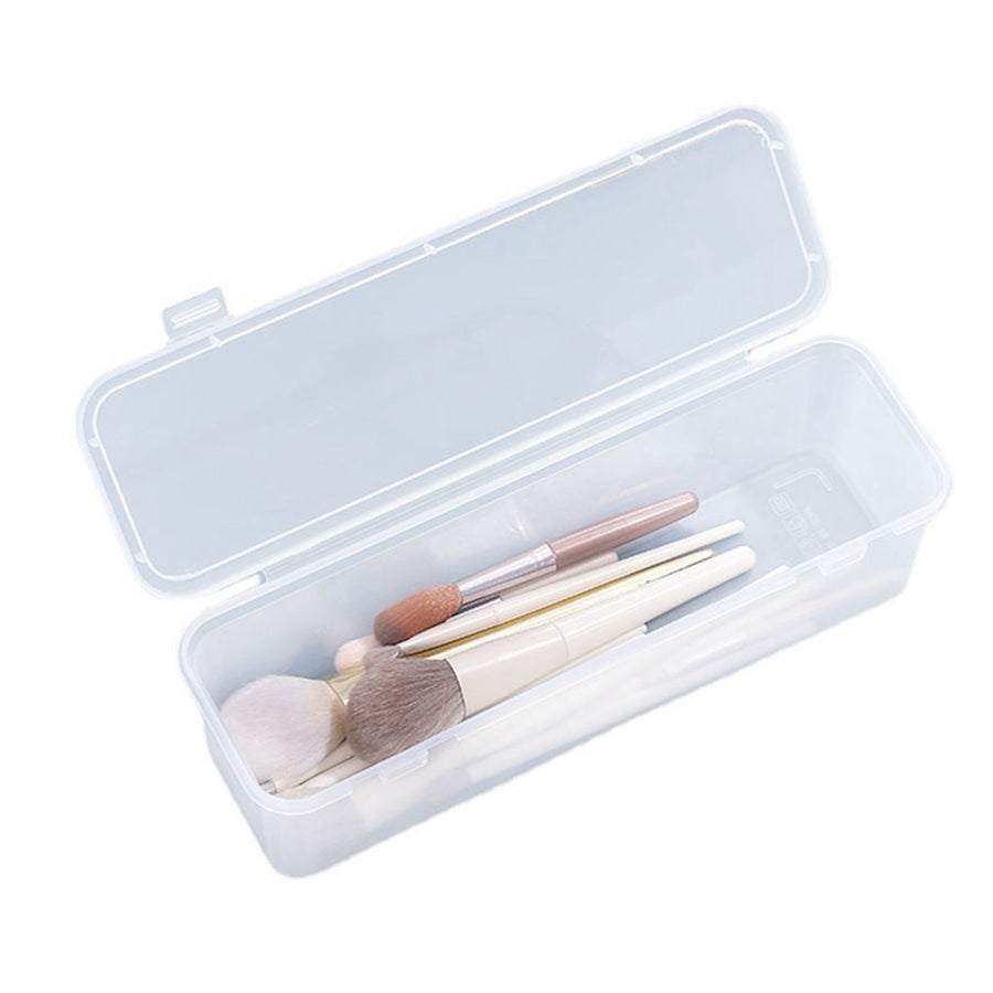Long Brush Storage Box Portable Clear Plastic Makeup Brush Organizer with Cover Multifunctional Eyebrow Pencil Storage Containers