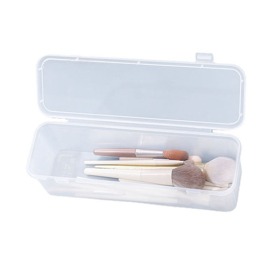 Long Brush Storage Box Portable Clear Plastic Makeup Brush Organizer with Cover Multifunctional Eyebrow Pencil Storage Containers