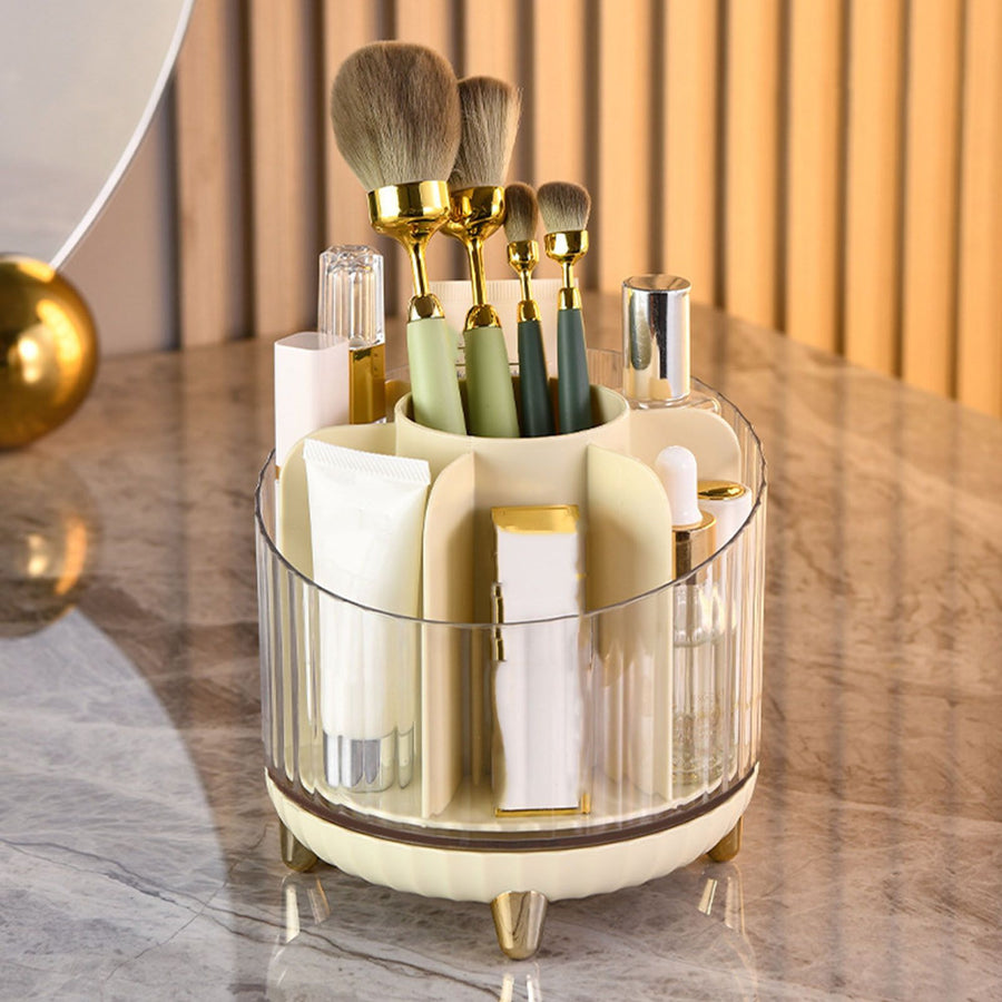 Makeup Brush Storage Organizer Rotating Cosmetic Brush Holder Clear Desk Makeup Storage Box for Bedroom Bathroom Counter