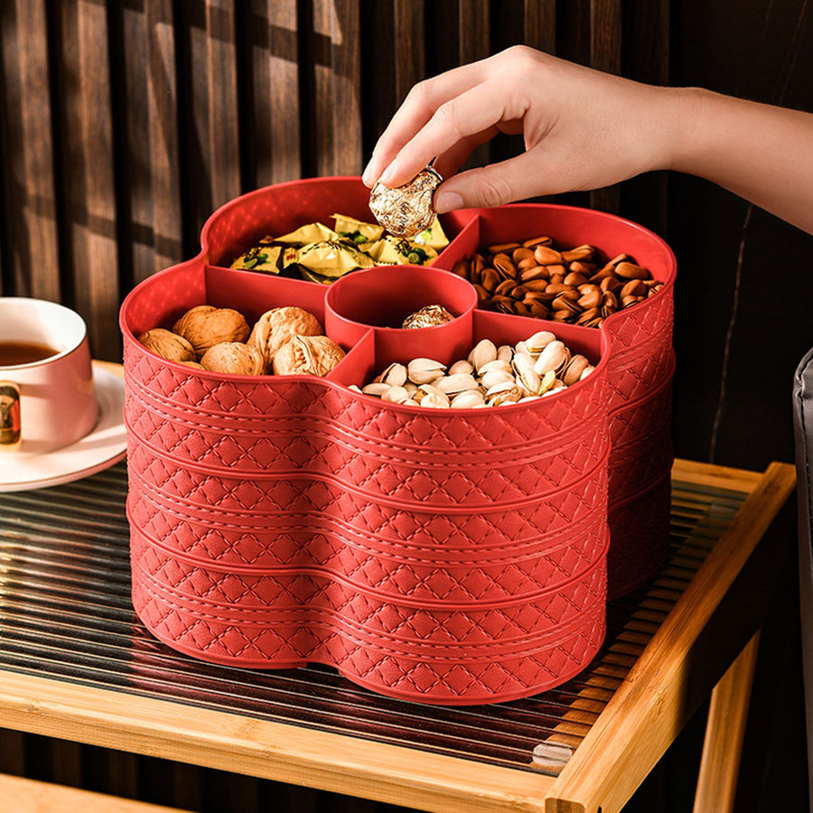 PU Leather Three Layer Tray Dust Prevention Nut Candy Container Snack Organizer with Lid for Snacks Nuts Sweets