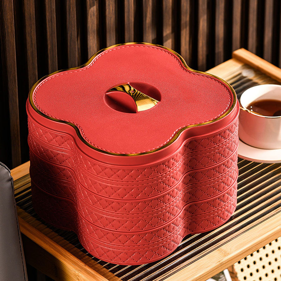 PU Leather Three Layer Tray Dust Prevention Nut Candy Container Snack Organizer with Lid for Snacks Nuts Sweets