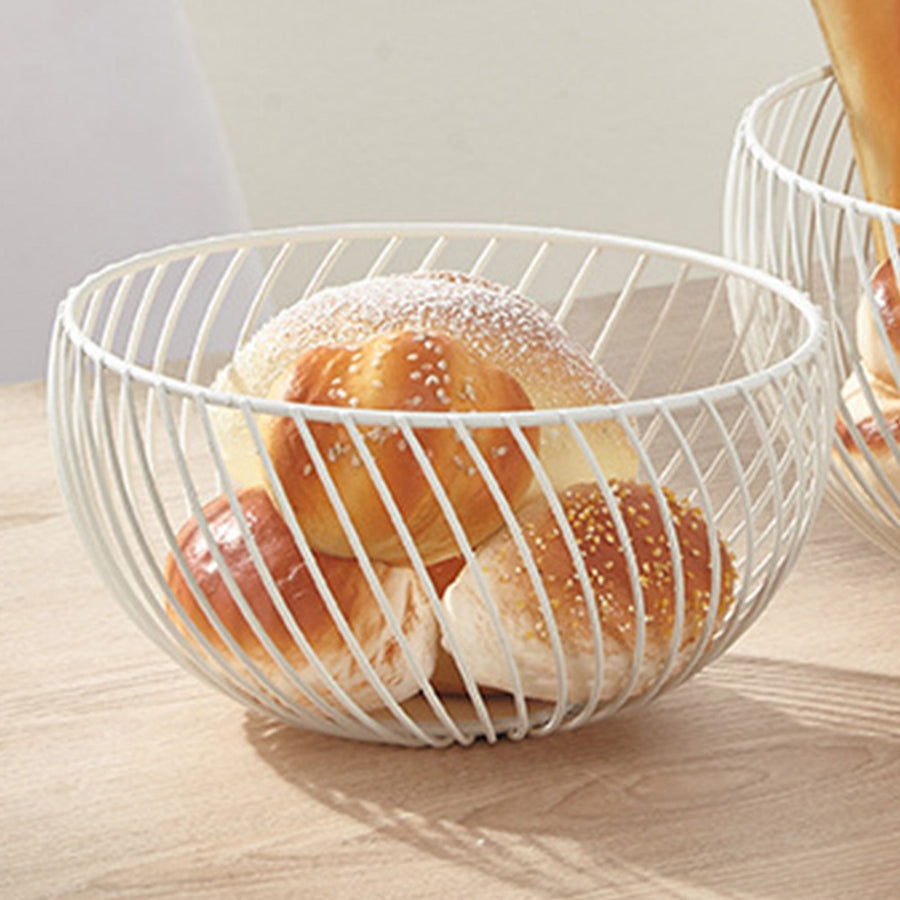Fruit Basket Rustproof Iron Desktop Storage Basket Round Large Capacity Metal Wire Sundry Organizer Basket for Desserts Snacks