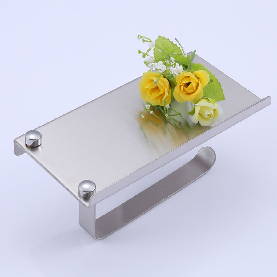 Toilet Paper Holder No Drilling Wall Mount Bathroom Paper Holder with Phone Shelf for Home Hotel 304 Stainless Steel Mirror Surface