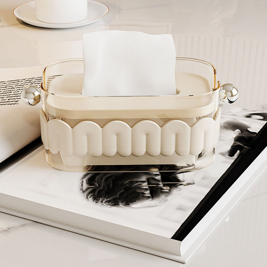 Tissue Dispenser Box Modern Cute Home Desktop Plastic Tissue Container for Living Room Dining Room Kitchen White