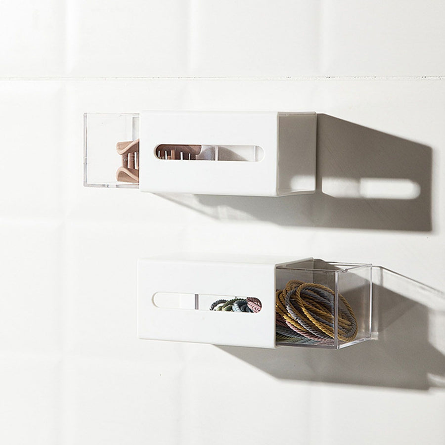 Wall Mount Drawer Organizer Mini Dustproof Clear Plastic Cotton Swab Storage Box for Bathroom