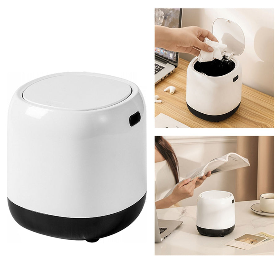 Desktop Trash Can with Lid Rounded Edges Large Opening Prevent Slip Mini Trash Can for Office Bedroom Bedside