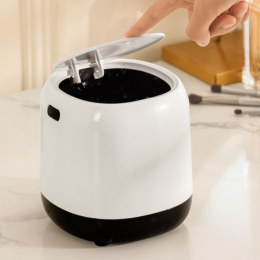Desktop Trash Can with Lid Rounded Edges Large Opening Prevent Slip Mini Trash Can for Office Bedroom Bedside