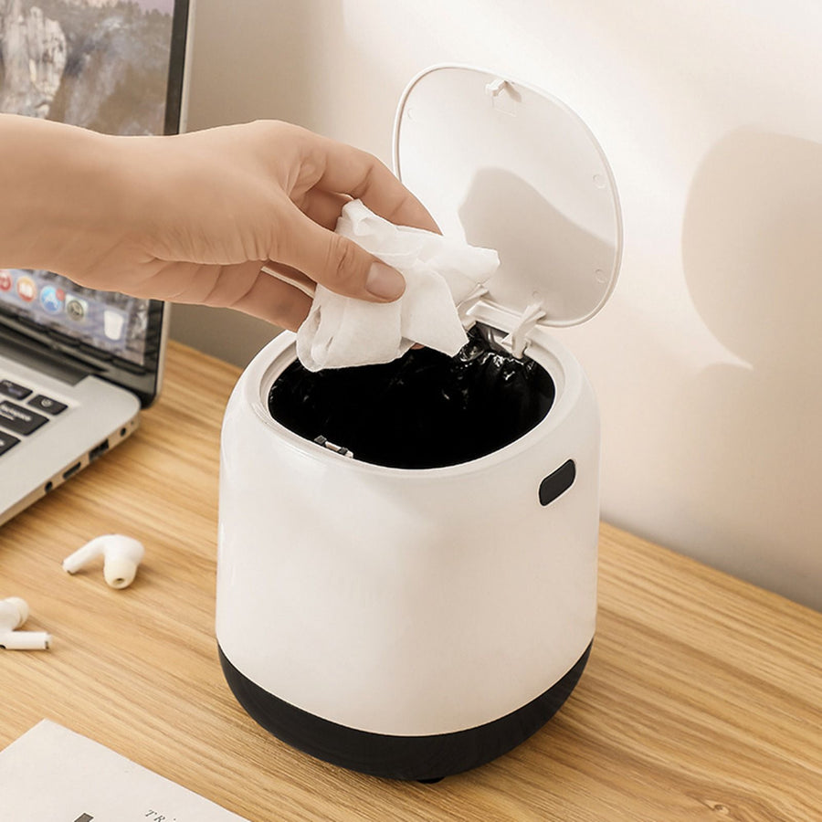 Desktop Trash Can with Lid Rounded Edges Large Opening Prevent Slip Mini Trash Can for Office Bedroom Bedside