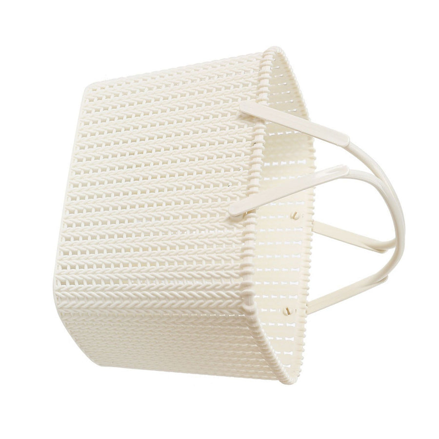 Imitation Rattan Woven Basket Plastic Handheld Fruit Storage Basket Beige for Home