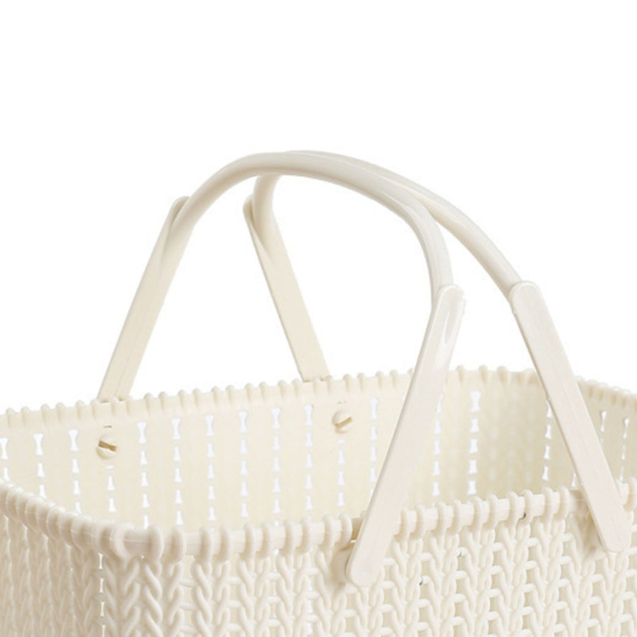 Imitation Rattan Woven Basket Plastic Handheld Fruit Storage Basket Beige for Home