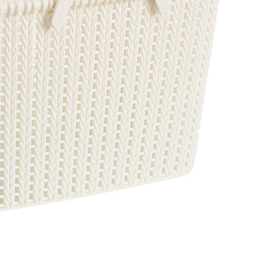 Imitation Rattan Woven Basket Plastic Handheld Fruit Storage Basket Beige for Home